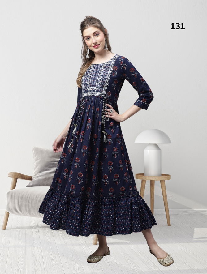 Trendy Printed Daisy Long Cotton Kurtis Catalog